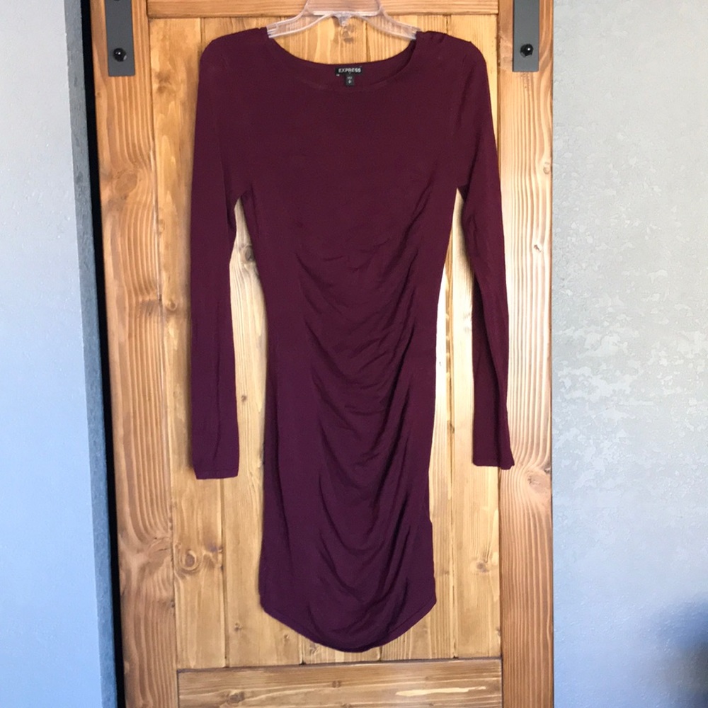 Rouched long sleeve sweater dress